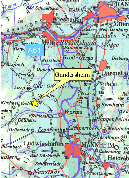 Map of Gundersheim and vicinity